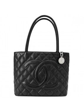 Chanel Handbag Quilted Medallion Tote CC Logo Shoulder Caviar Leather Black